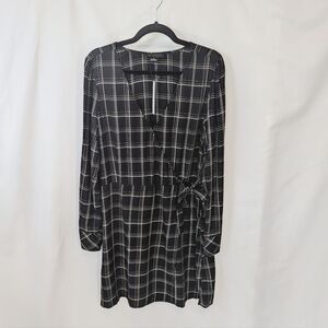 NWT Sanctuary Upbeat Faux Wrap Plaid Dress, Black White, Women's size 10
